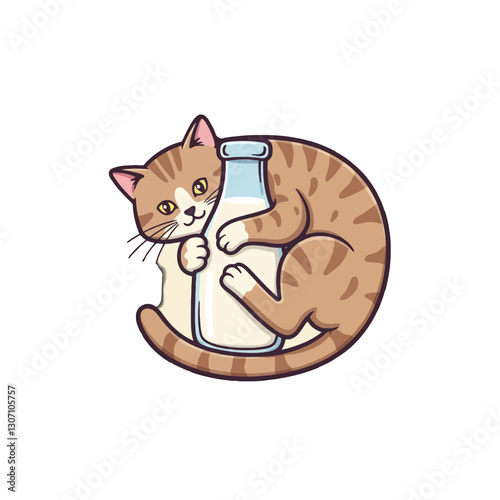 Cute Cat Cuddling Milk Bottle