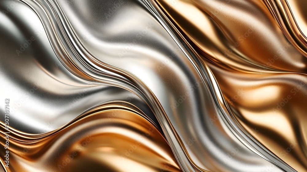 Naklejka premium Abstract gold and silver metallic waves