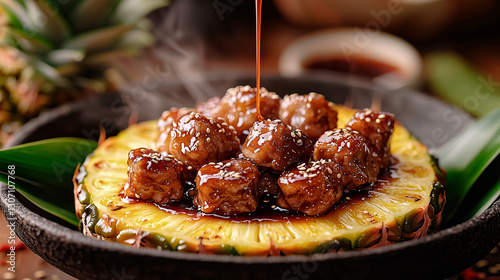 Teriyaki pork in pineapple