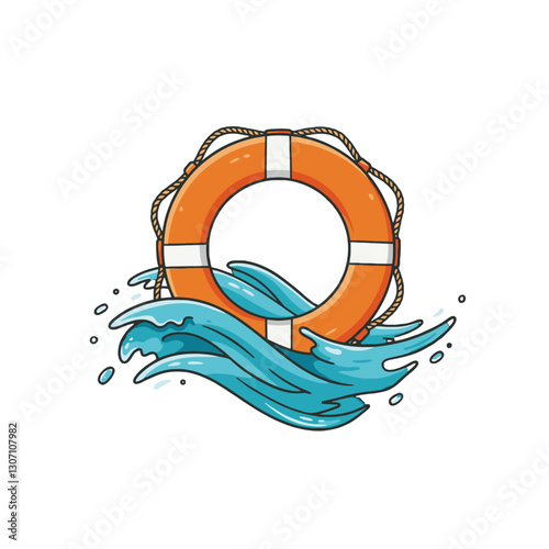 Lifebuoy Floating on Waves
