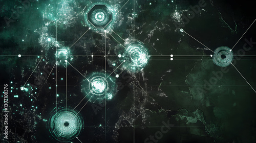 Abstract digital landscape with glowing elements