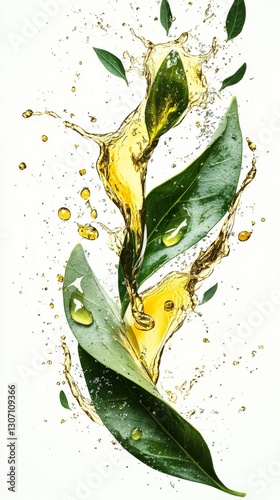 Wallpaper Mural Refreshing Green Tea Splash with Leaves Torontodigital.ca