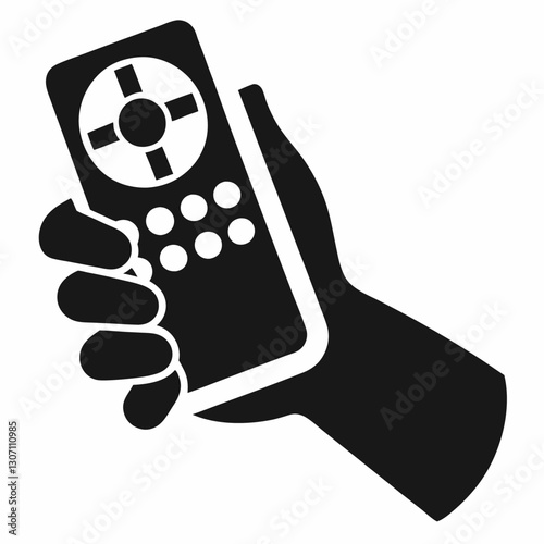 Stylized Hand Holding Remote Icon Elegant Black and White Silhouette Design.