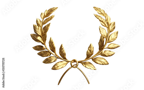 A golden laurel wreath symbolizing honor and victory, isolated on a empty plain background