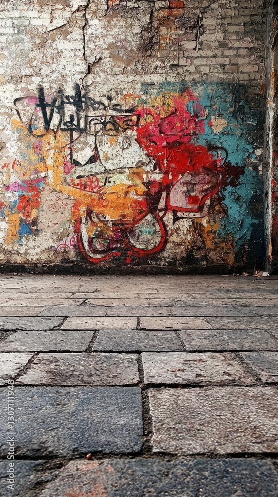 Naklejka premium Vibrant Urban Graffiti Wall With Artistic Expression on Textured Surface