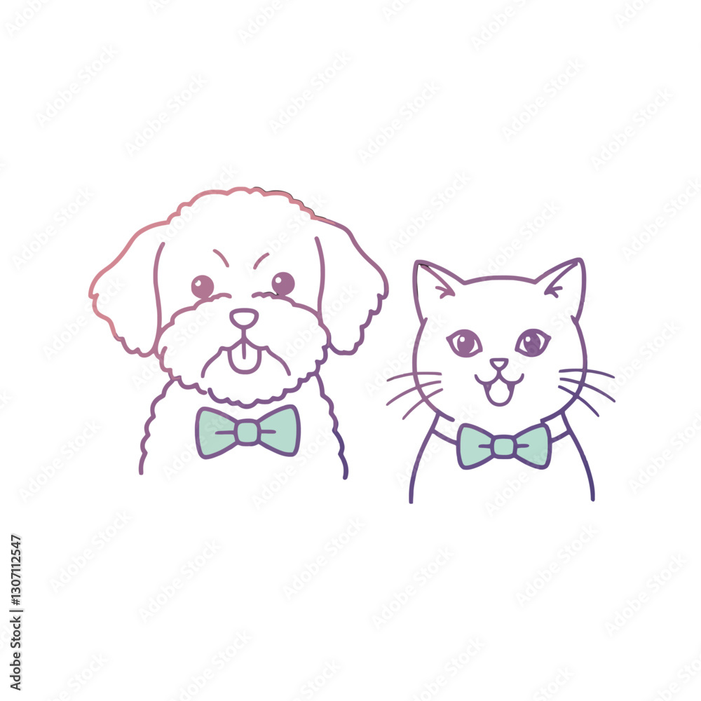 Fototapeta premium Elegant Dog and Cat with Bowties