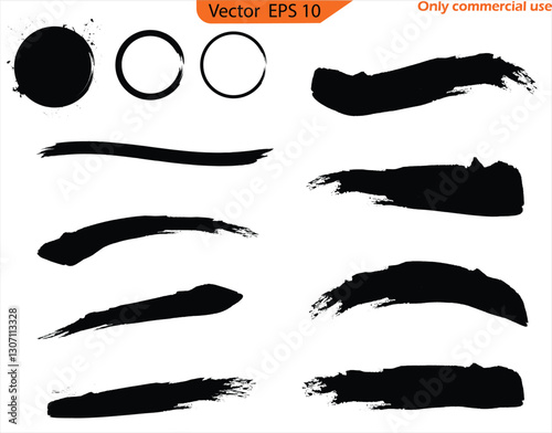 Set of paint brush strokes. Vector illustration of a brush. Black ink line, grunge brush strokes