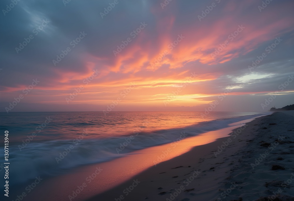 Obraz premium Misty sunrise over a quiet beach