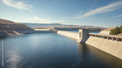 Wallpaper Mural Serenity at a vast reservoir with mountains in the background during a clear day Torontodigital.ca