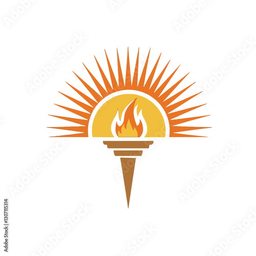 Elegant Torch Icon with Radiating Sunburst Design Symbolizing Inspiration and Knowledge
