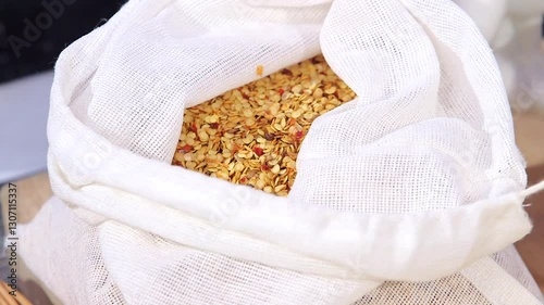 Dried pepper seeds in a bag
