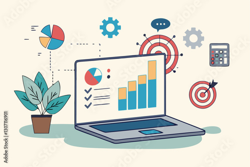 Project management, planning for software development, resources and budget planning, project schedule diagram, gantt chart for work deadline concept, computer laptop with project management software.