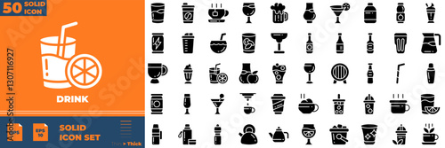 Drink Solid Editable Icons set. Vector illustration in modern thin solid style of drink icons: beer, cocktail, drink, etc