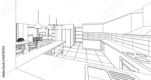 residential interior sketch 3d rendering