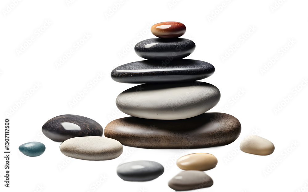 A stack of smooth river stones symbolizing balance and harmony, isolated on a empty plain background A stack of smooth river stones symbolizing balance and harmony, isolated on a empty plain background