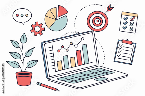 Project management, planning for software development, resources and budget planning, project schedule diagram, gantt chart for work deadline concept, computer laptop with project management software.