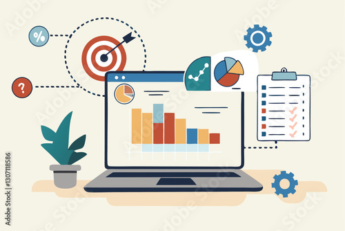 Project management, planning for software development, resources and budget planning, project schedule diagram, gantt chart for work deadline concept, computer laptop with project management software.