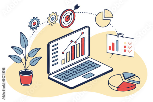 Project management, planning for software development, resources and budget planning, project schedule diagram, gantt chart for work deadline concept, computer laptop with project management software.