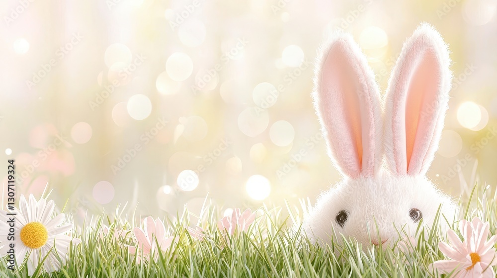 Fototapeta premium Easter's Day Fluffy Bunny In Meadow