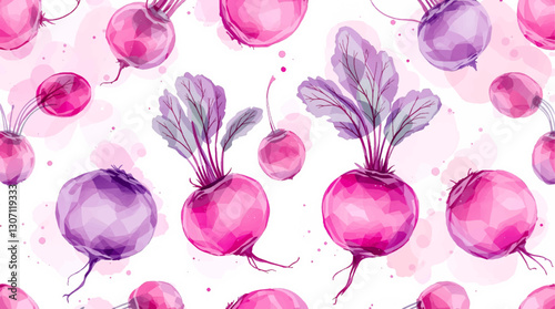Seamless pattern with watercolor red beet drawing abstract illustration on white background