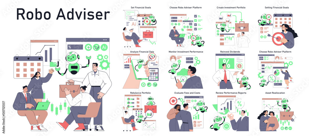 Robot Adviser. Flat Vector Illustration Robot Adviser. Flat Vector Illustration