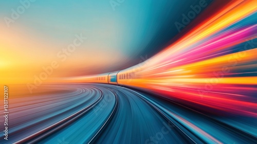 Dynamic train motion on the tracks abstract colors low angle speed and movement