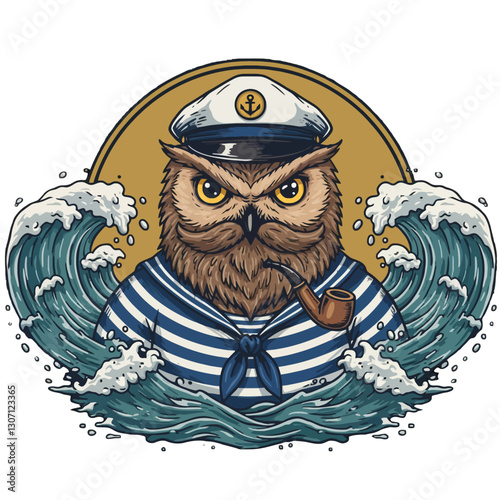 Nautical Owl Captain Logo