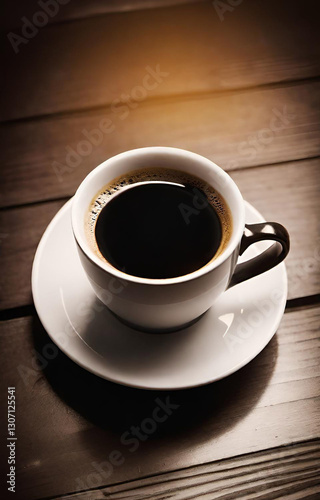 cup of coffee on wooden table