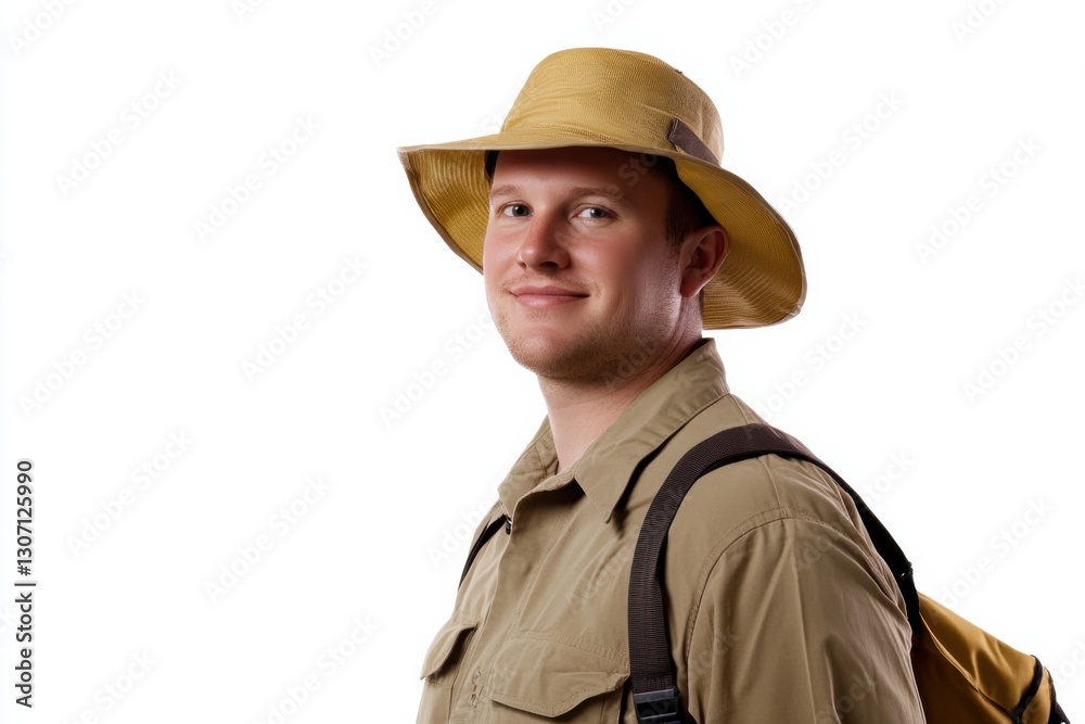 Professional ecologist in field attire on clean white background Professional ecologist in field attire on clean white background