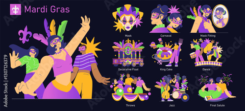 Mardi Gras. Flat Vector Illustration