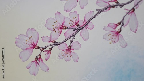 Tranquil Sakura Blossom Watercolor on Soft Background in Gentle Pastel Tones for Serene Vibes