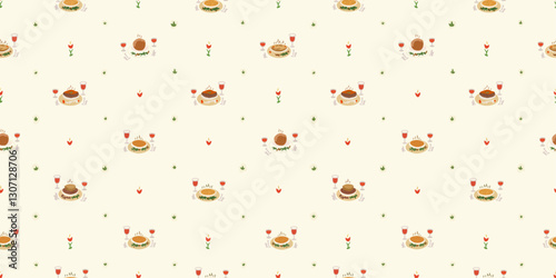 Seamless pattern with a childlike, whimsical style, capturing the spirit of Passover Eve.