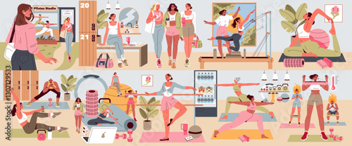 Pilates. Flat Vector Illustration