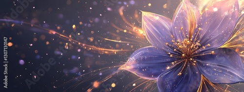 Abstract flower with glowing elements on a dark background