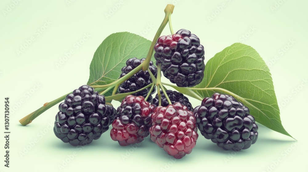 Fresh blackberries with leaves on a light background. Fresh blackberries with leaves on a light background.