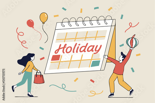 Company holiday for employee to take a break and recharge, employee appreciation day or long holiday happiness concept, business people with big calendar jumping with joy to celebrate long holiday.