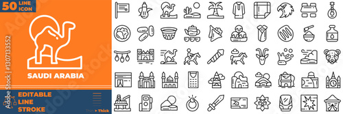 Saudi Arabia Line Editable Icons set. Vector illustration in modern thin line style of saudi arabia icons: arabia, national, arab, etc