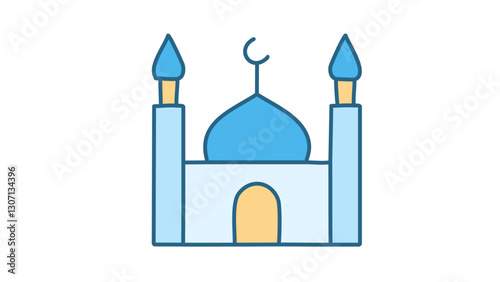 Vector mosque icon with symmetrical minarets and a detailed central dome-04 photo