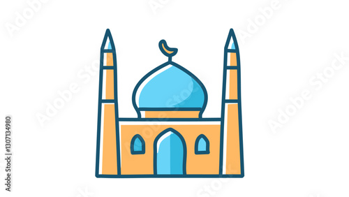 Vector mosque icon with symmetrical minarets and a detailed central dome-06 photo