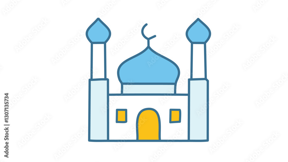 Vector mosque icon with symmetrical minarets and a detailed central dome-07 Vector mosque icon with symmetrical minarets and a detailed central dome-07