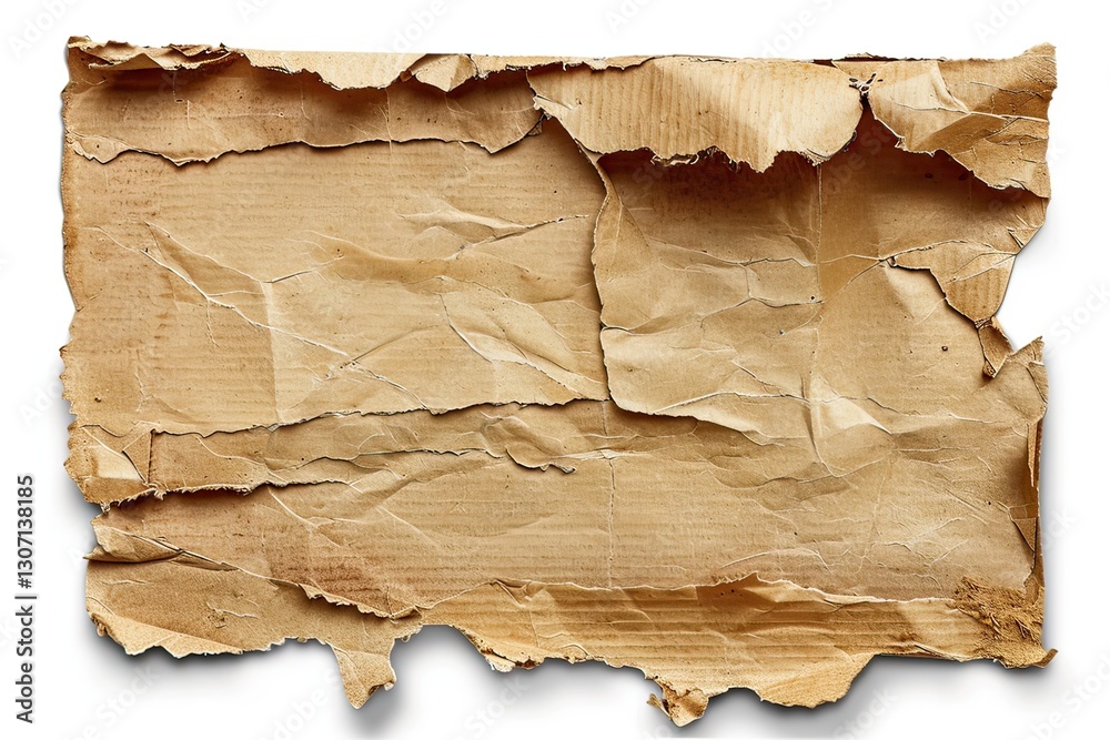 Fototapeta premium A close-up view of crumpled, weathered brown paper showcases intricate textures and folds, reflecting a rustic charm and artistic appeal in everyday materials
