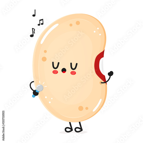 Happy Kidney Bean Singing. Cheerful Legume Character Performs a Song