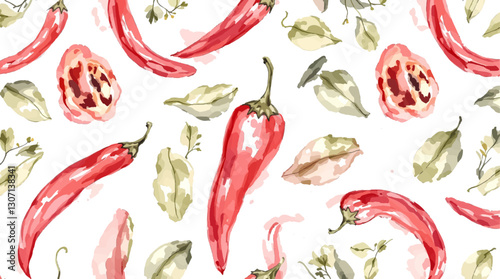 Watercolor pattern red pepper on white background vector
