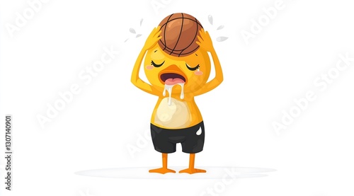 Cartoon chick with basketball on head, drooling