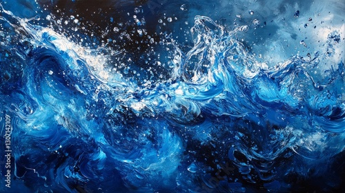 A splash of water captured in mid-air, intricate details and vibrant blue tones, dynamic and energetic atmosphere, ultra-detailed, high resolution.