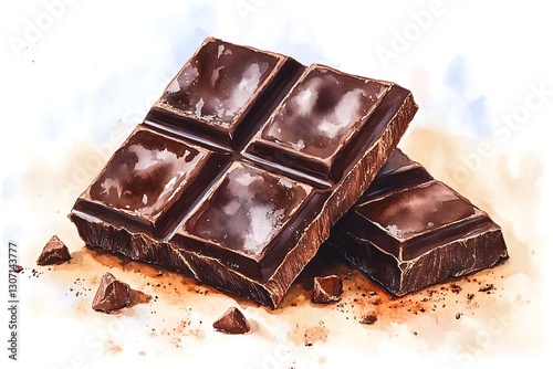 Dark Chocolate Bar Pieces Watercolor