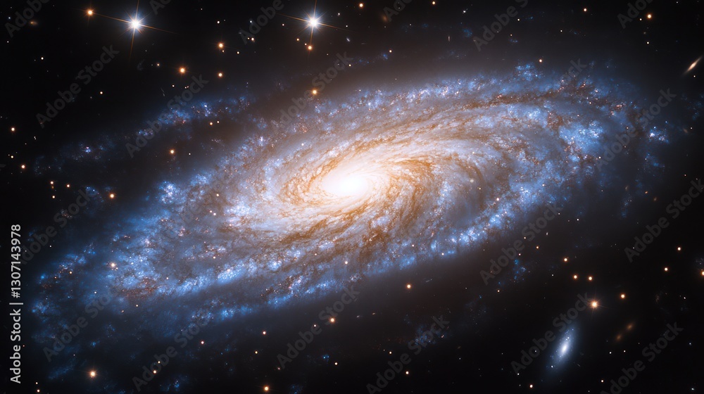 Obraz premium Spiral galaxy in deep space with stars.