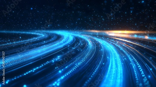 Abstract blue light trails and stardust background