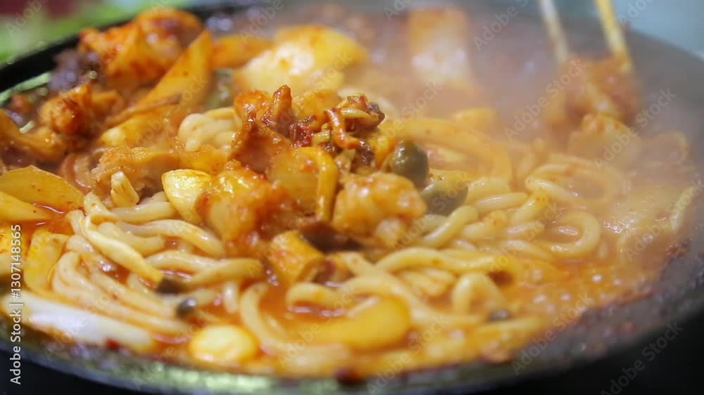 Grilled marinated beef tripe with udon noodles