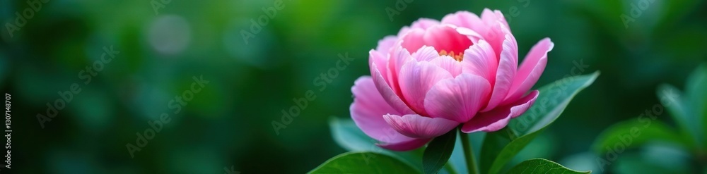 Obraz premium Dew-kissed peony bloom against soft green leaves, delicate, flower, blue
